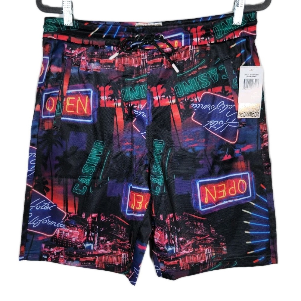 Fresh Prints of Bel Air Drill Shorts California Hotel Casino Neon Palm Tree Sz M